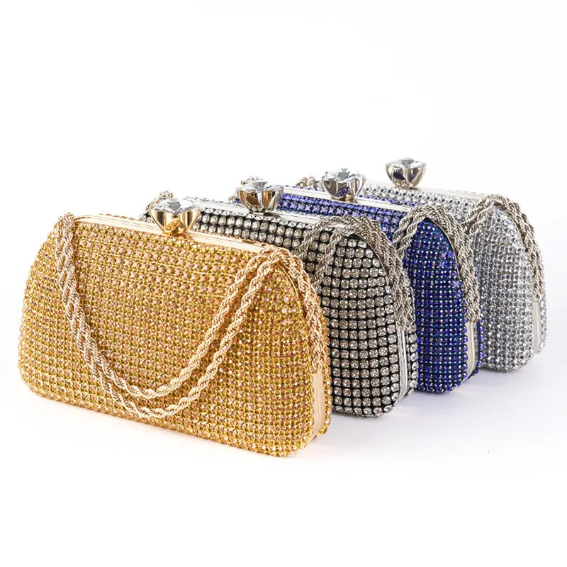Diamantes sacos de noite para mulheres, prata e ouro, bolsas de ombro luxuosas, banquete de casamento, bolsa de embreagem