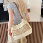 Moda oca grande capacidade casual bolsa de ombro feminina novo estilo verão urbano minimalista palha tecer sacola magnética...