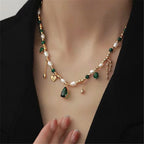 Natural verde malaquita pedra grânulos pérola borla colar para mulher clavícula corrente zircão pingente elegante charme festa jóias