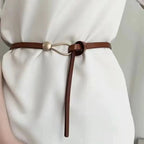 Nova pérola fivela fina cinto feminino couro do plutônio elegante ajustável selvagens cintura cor de ouro fivela cintos femininos