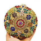Boutique de fgg (em estoque) redondo circular oco para fora das mulheres cristal embreagem noite minaudiere saco casamento bolsa nupcial