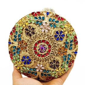 Boutique de fgg (em estoque) redondo circular oco para fora das mulheres cristal embreagem noite minaudiere saco casamento bolsa nupcial