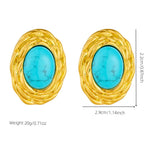 Dieyuro 316l aço inoxidável dourado tecido oval incrustado turquesa brinco para mulheres nova tendência moda orelha fivela jóias presente