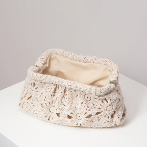 Bolsa de mão de tecido oco estampado, bolsa simples e versátil, bolsa de praia boêmia, carteira de palha casual de férias, bolsa elegante para festa à noite (las padrões são aleatórios)