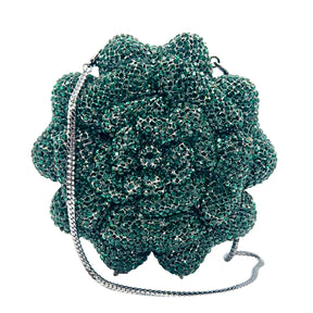 Novo design de luxo em forma de flor superfície diamante incrustado material de metal bolsa de noite feminina embreagem