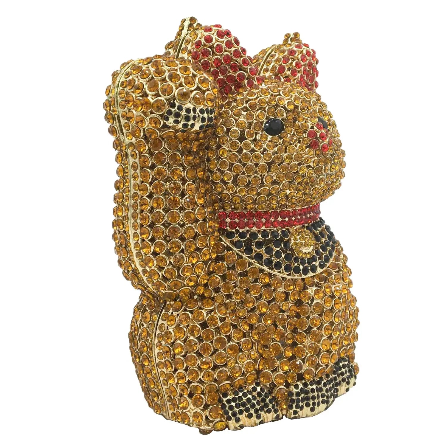 Boutique de fgg fortuna sorte forma gato feminino cristal embreagem bolsas noite saco senhoras festa jantar minaudiere bolsa