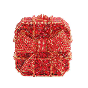 Caixa de presente com laço de borboleta incrustada com diamantes, bolsa quadrada pequena de mão com strass de alta qualidade, bolsa de ombro crossbody