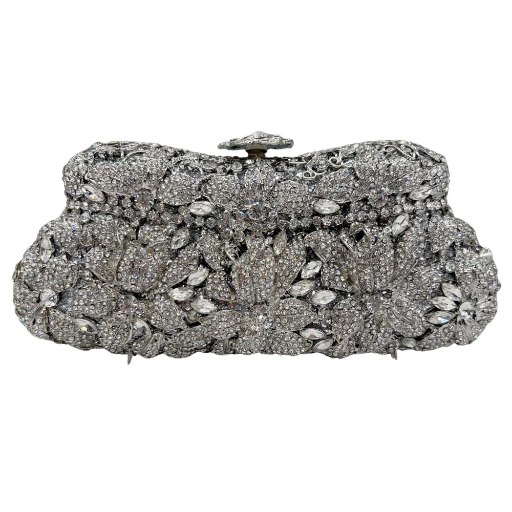 Flor de alta qualidade oco diamante jantar de casamento senhoras diamante corrente saco noite