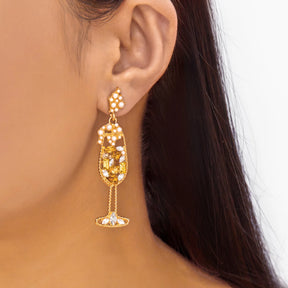Brincos de vidro de vinho limão vintage para mulheres temperamento luz luxo incrustado strass pérola brincos meninas festa jóias presentes