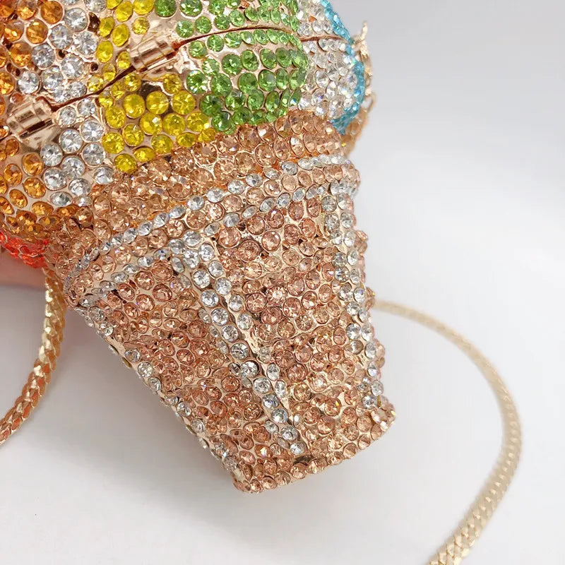 Nova chegada sorvete embreagens mulher colorido cristal bolsa aniversário baile de formatura diamante bolsa casamento festa de noiva presente saco noite