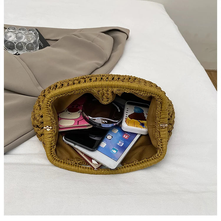Novo verão saco de praia para as mulheres saco de embreagem luxo designer sacos de palha tote bolsa moda tecido rattan sacos feminino bolsa de viagem