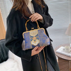 Bordado Jacquard Wood Hand Bag para Mulheres, Lock Shell Bags, Shoulder Crossbody Bag, Tote Cadeia, Bolsas Femininas, Bolsas, Designer