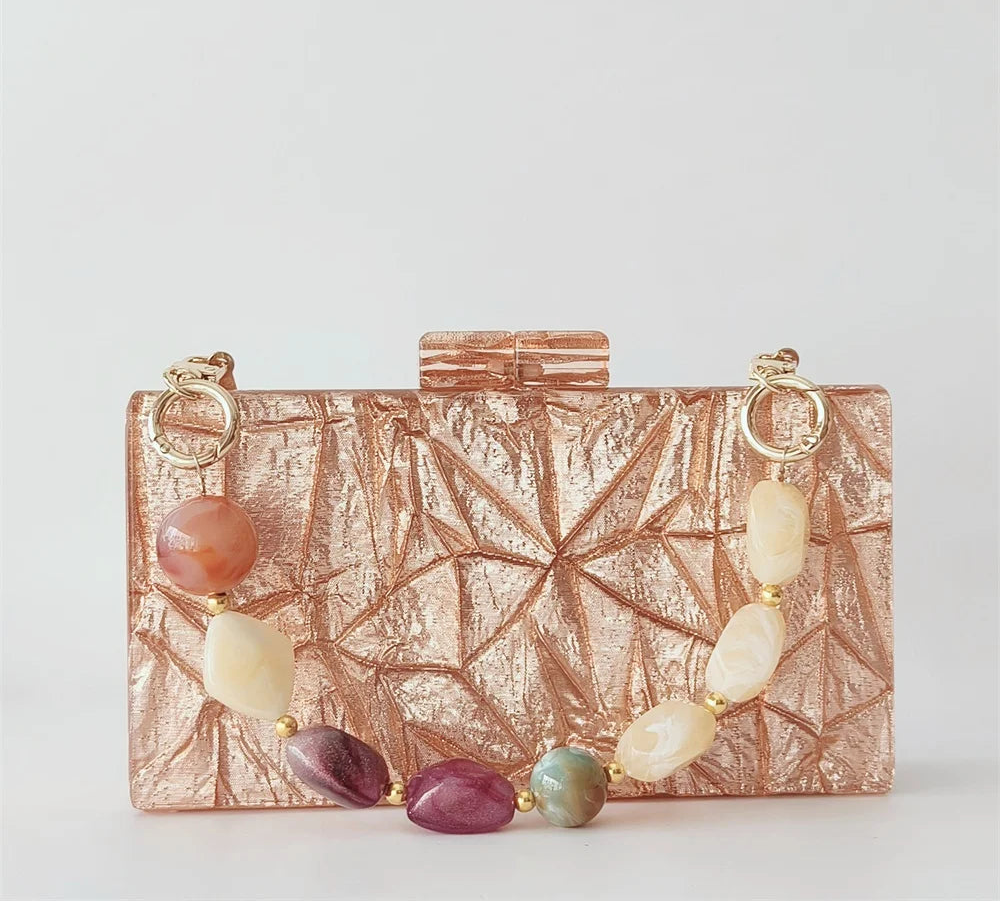 Grande brilhante ouro tecido acrílico bolsas e bolsas femininas perspex caixa embreagem noite crossbody longo mini feminino senhora pro nova aleta