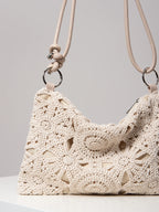 Sacolas de ombro de tricô oco com padrão para mulheres, bolsas de praia boho para mulheres, roupas de férias, bolsa de guê (padrão aleatório)